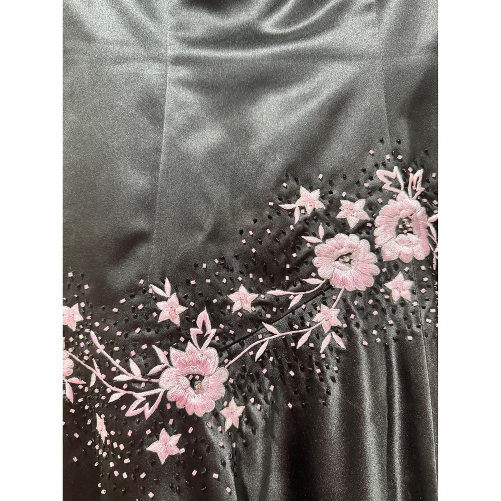 Morgan and Co Black Satin Strapless High Low Floral Embroidered Prom Dress 3/4 - Picture 2 of 4